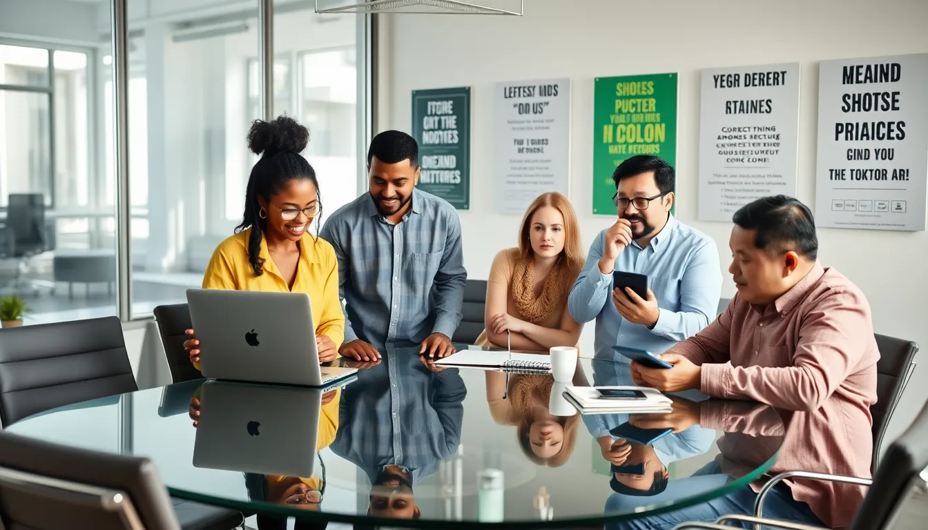 diverse group discussing side hustle ideas in a modern office.