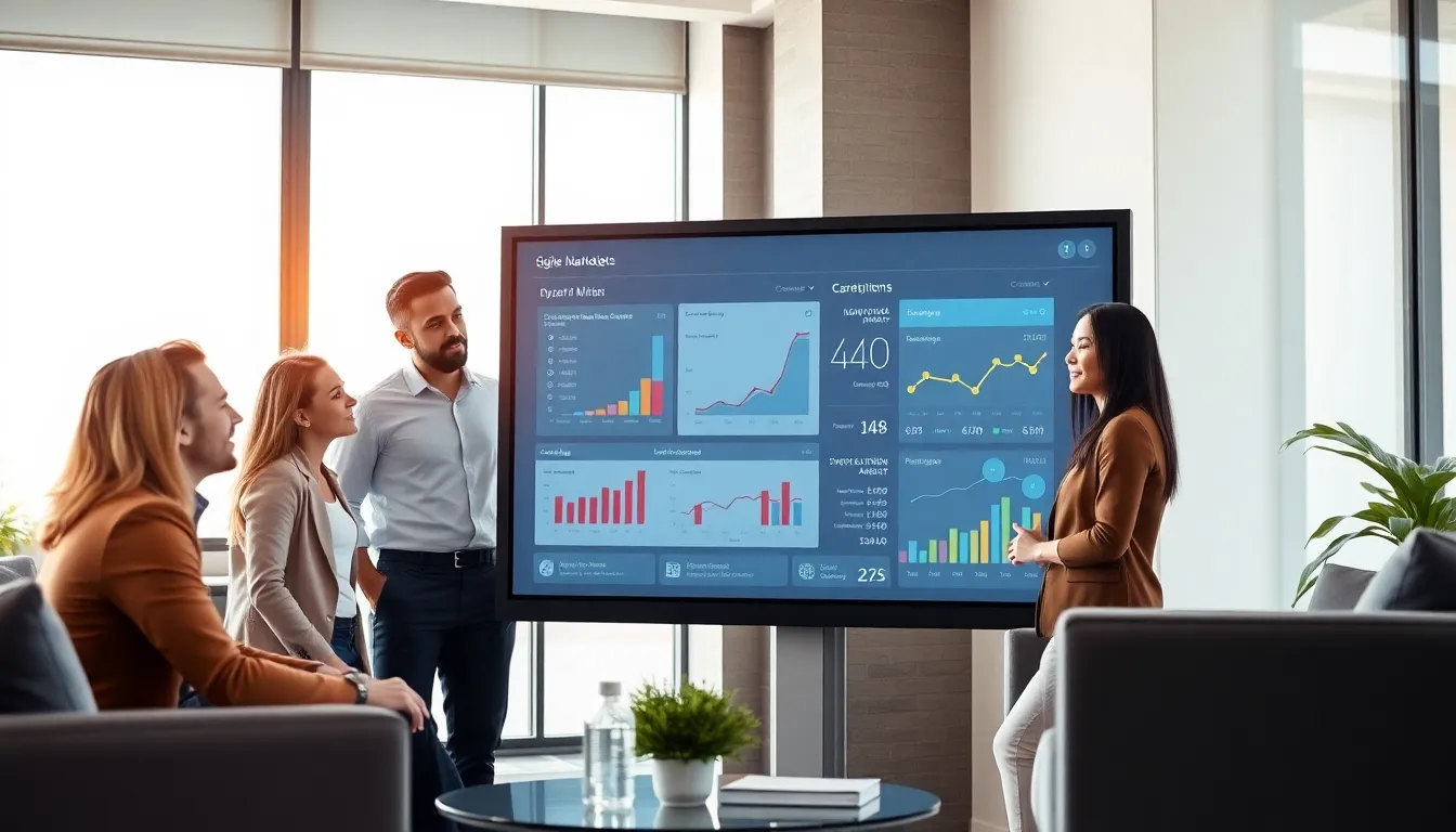 diverse professionals collaborating on digital marketing strategies in a modern office.