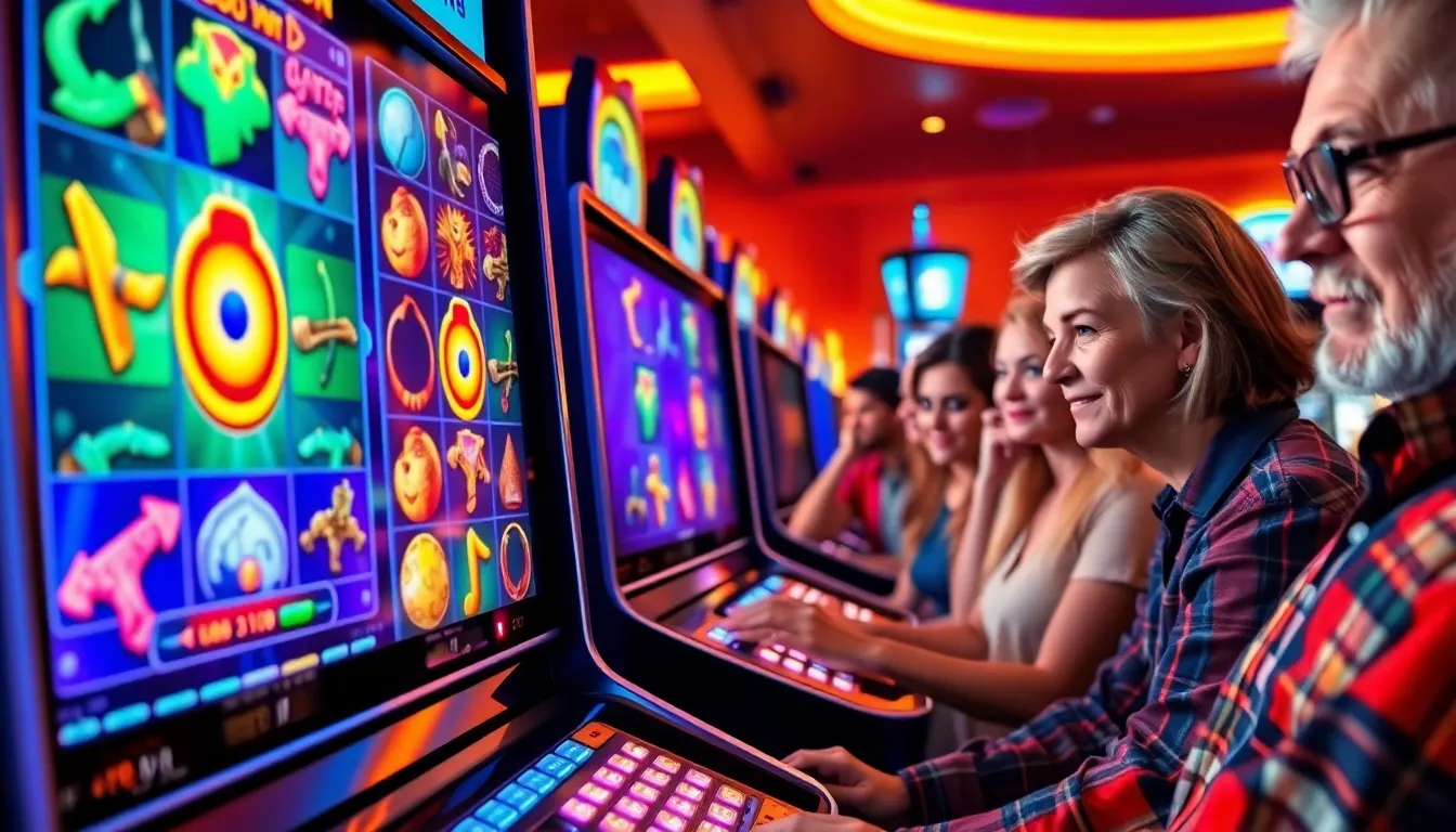 a vibrant gaming room featuring the Lots Of Power Play Archer slot machine.
