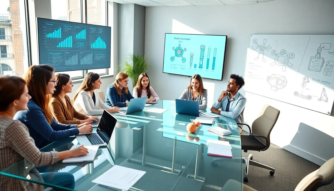 diverse team discussing technological innovations in a modern office.