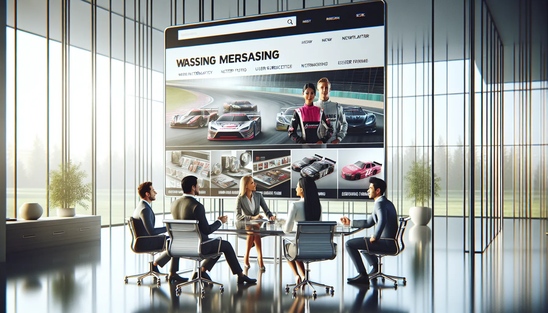 professionals engaging with IodaRacing website in an office setting.