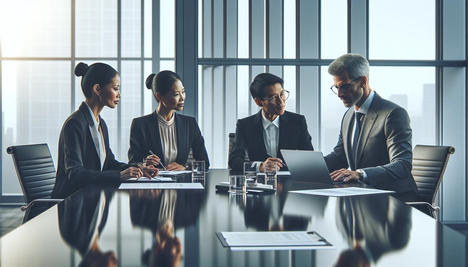 diverse professionals discussing consumer protection in a modern office.