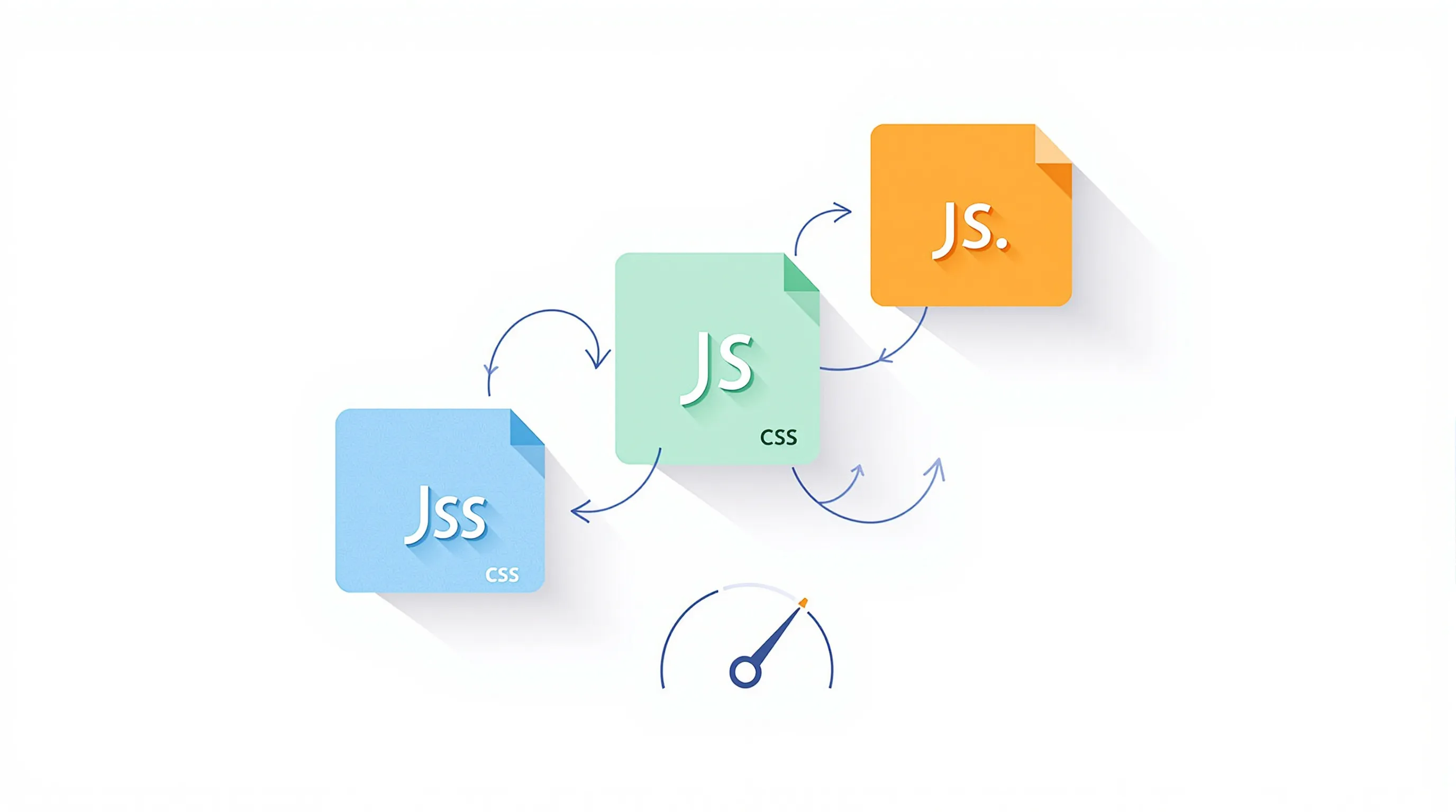 Three simplified code file icons connected by arrows showing minification process on white background.