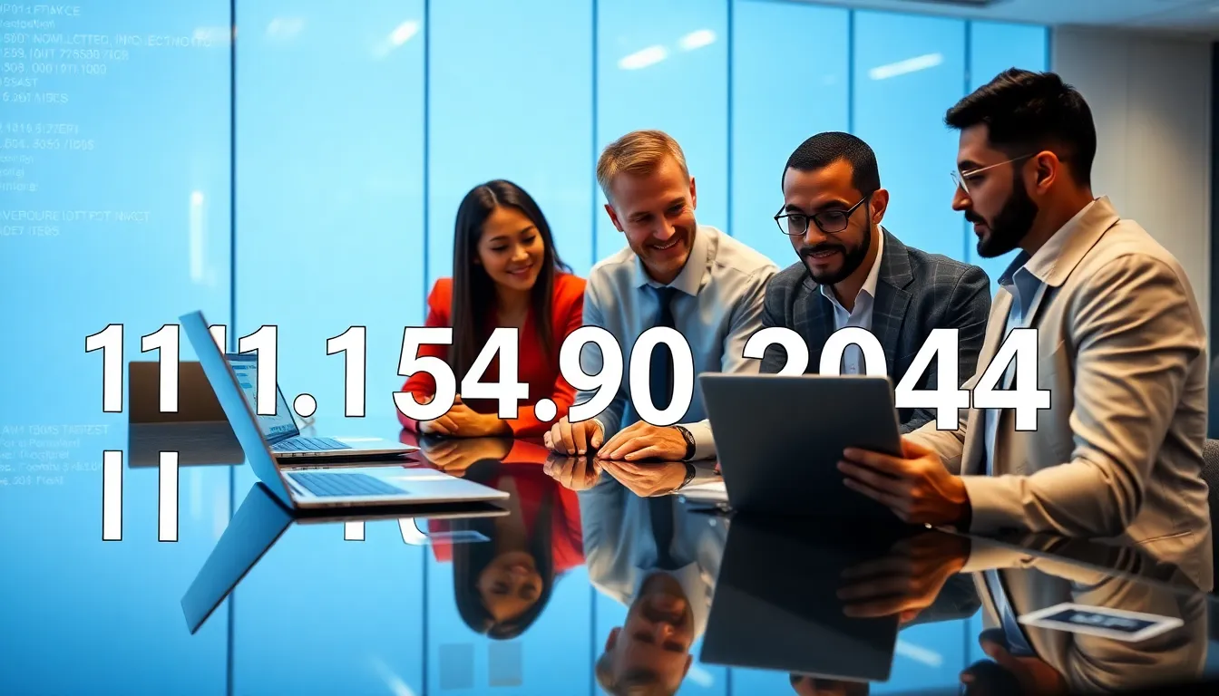 professionals discussing digital network connectivity in a modern office.