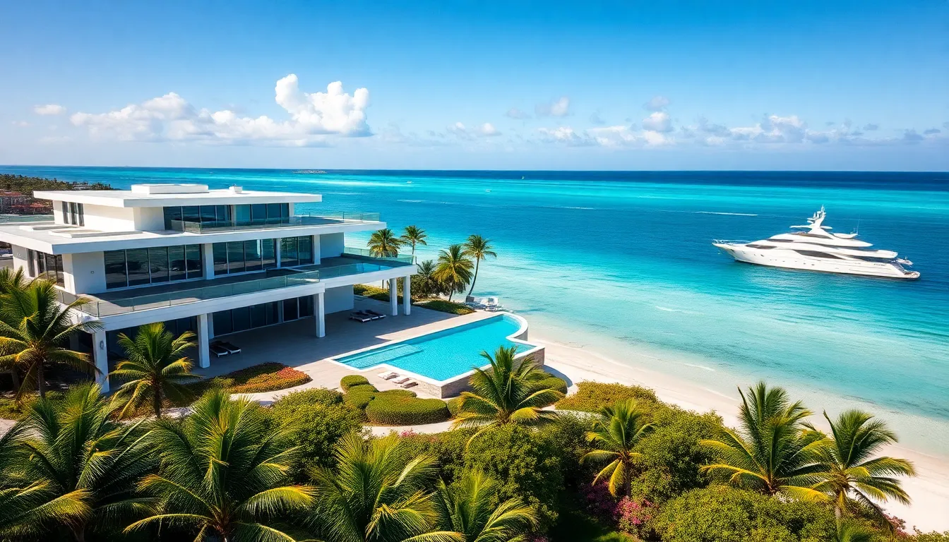 luxurious beachfront estate with an infinity pool in Florida.