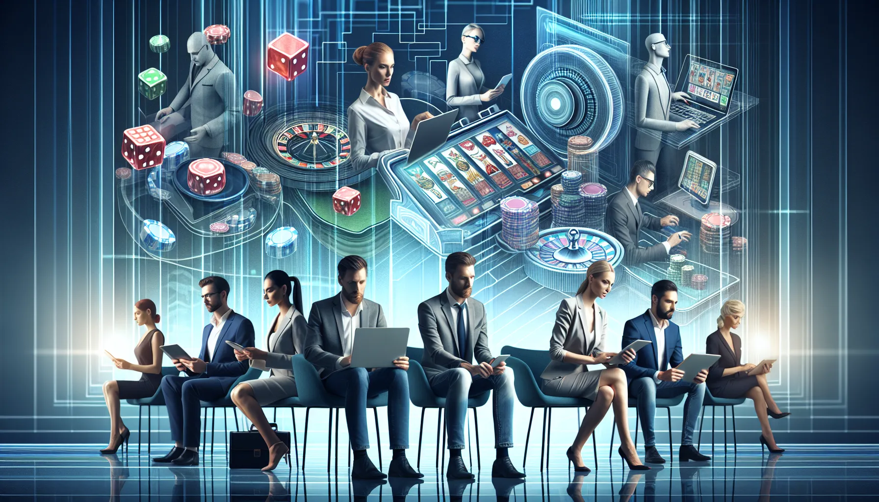 diverse group enjoying an online gaming experience on laptops.