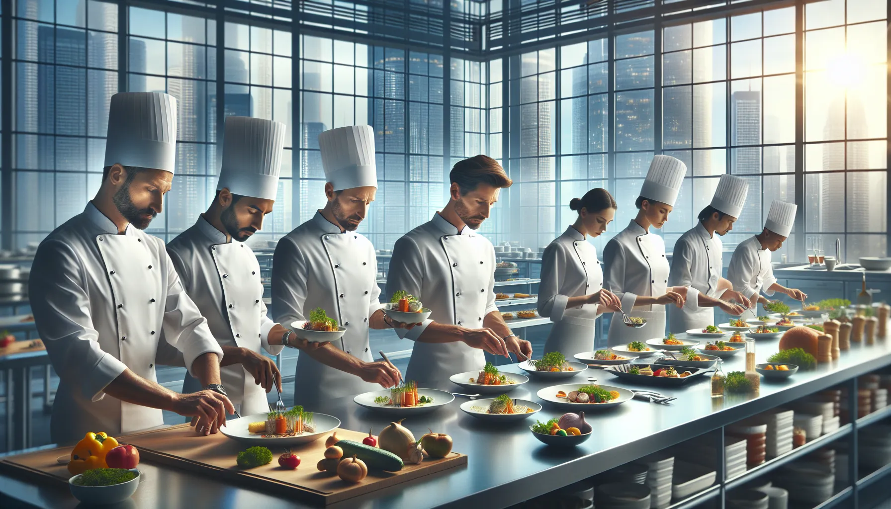 chefs in a modern kitchen preparing dishes with jalbite.