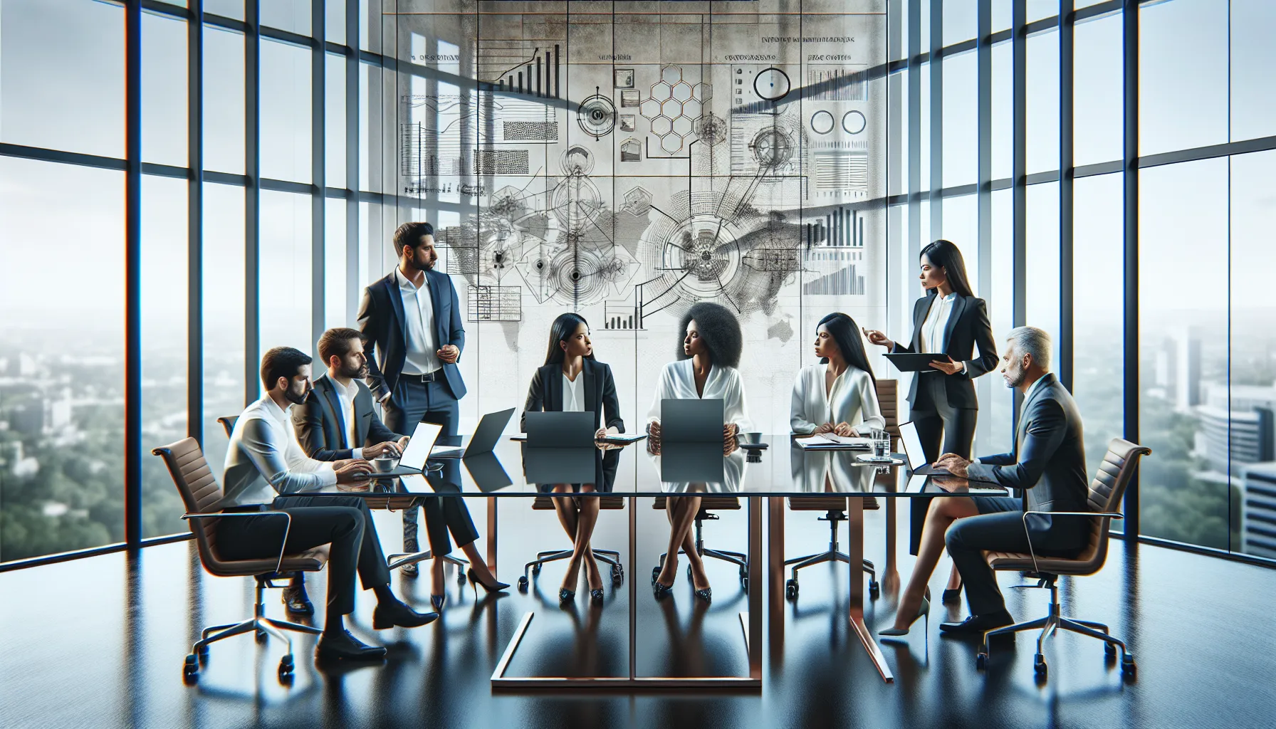 diverse team discussing complex concepts in a modern office.