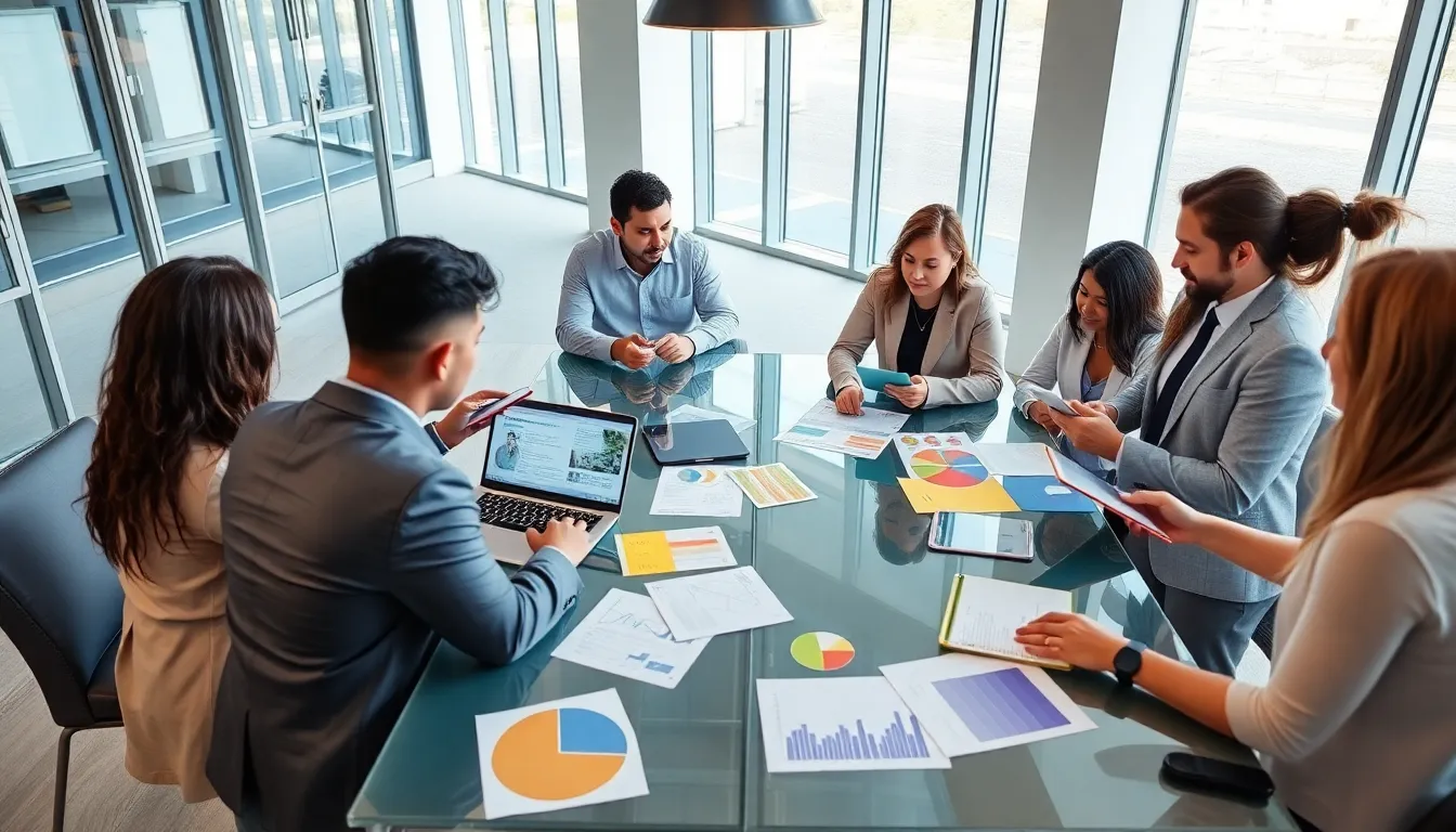 diverse team planning an event in a modern workspace.
