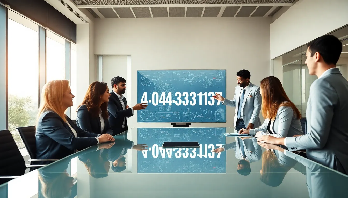 diverse professionals discussing a digital identifier in a modern office.