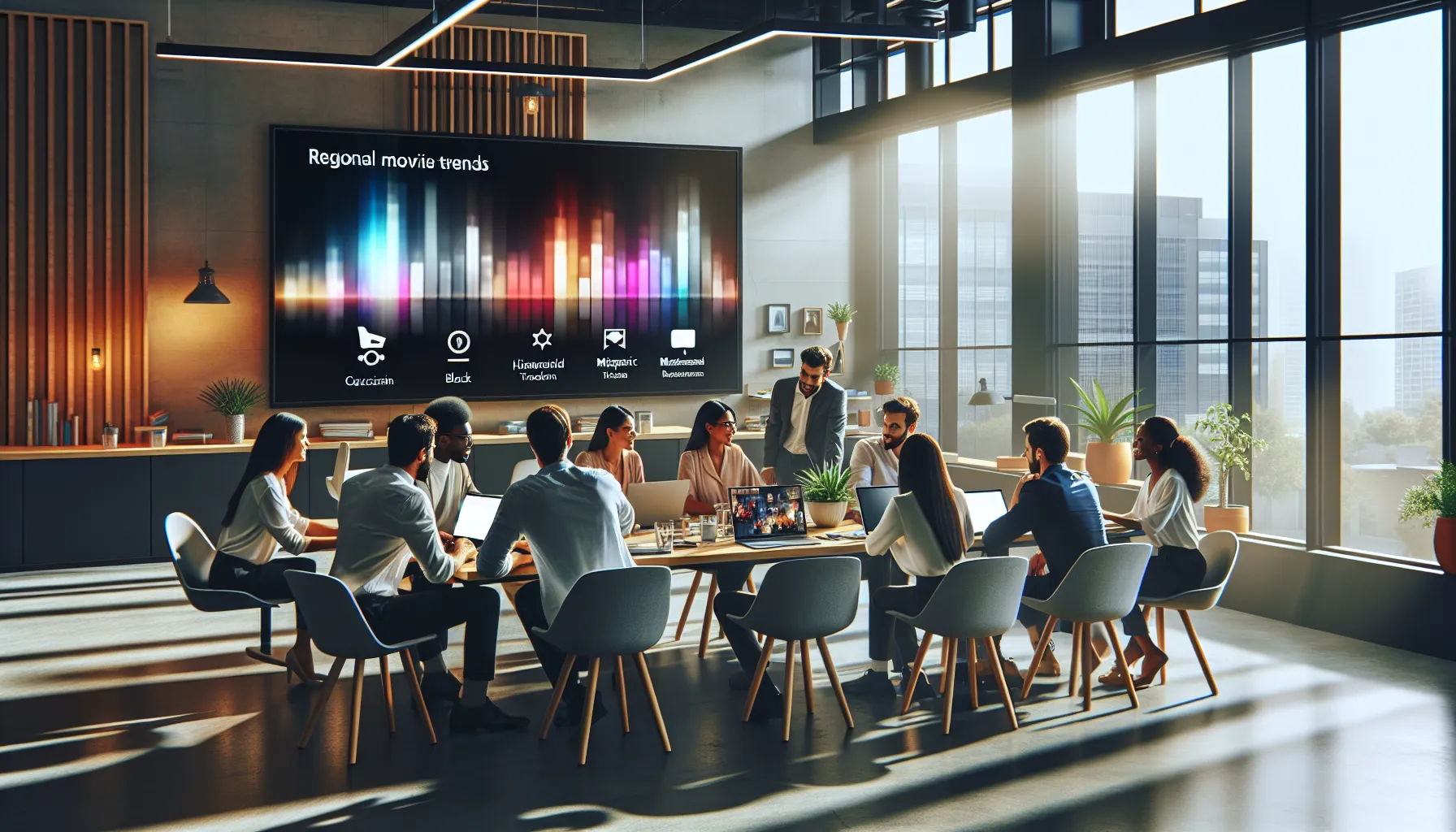 diverse professionals collaborating in a modern office setting.