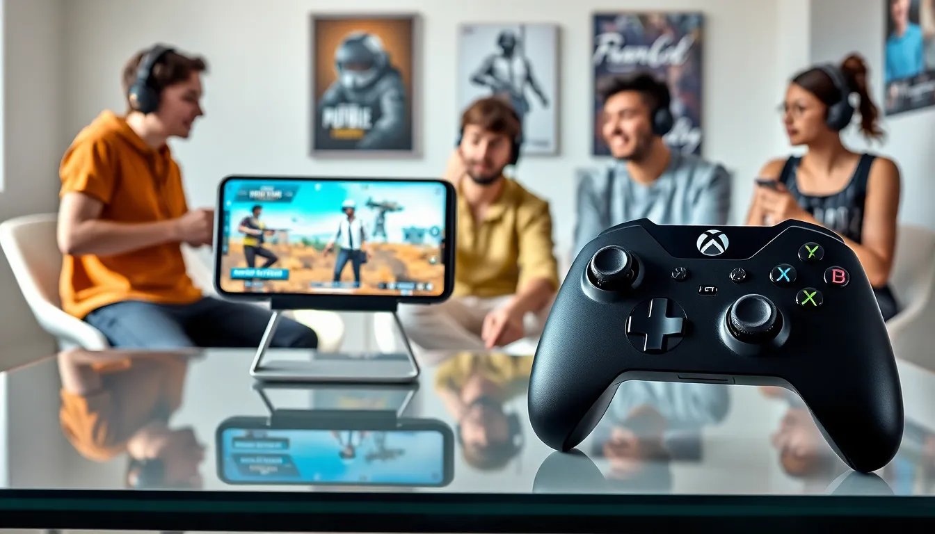 Xbox controller connected to PUBG Mobile in a modern gaming setup.