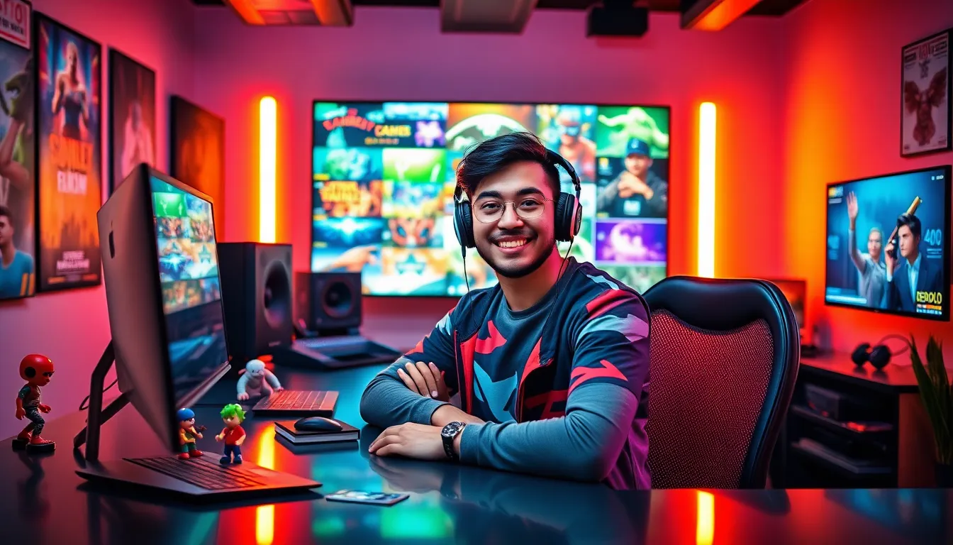 Dolofis Jelpan working in a colorful gaming studio.
