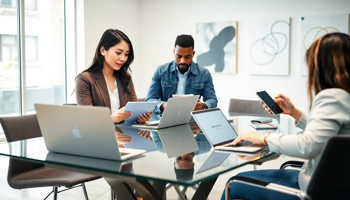 diverse team collaborating in a modern office setting.