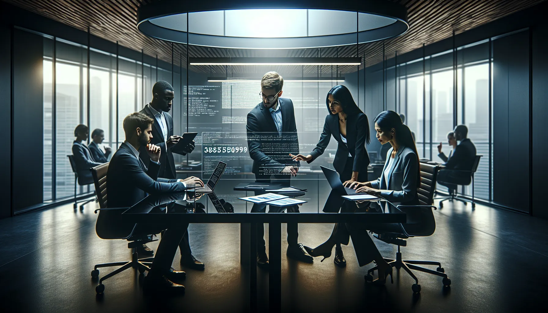 diverse professionals collaborating in a modern office setting.