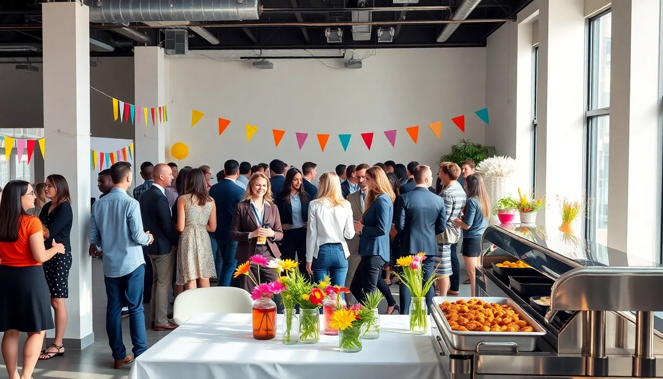 diverse guests enjoying a creatively decorated budget-friendly event.