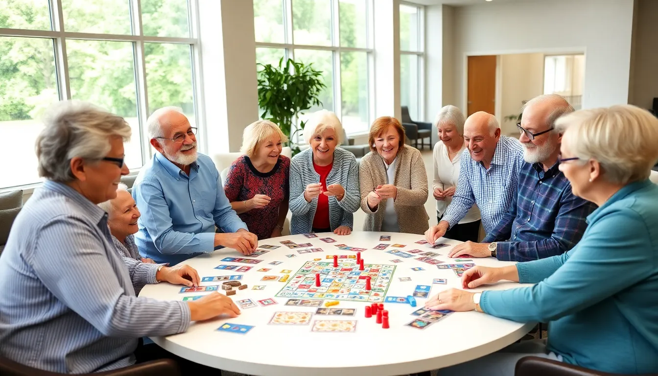 seniors engaging in games at a community center.