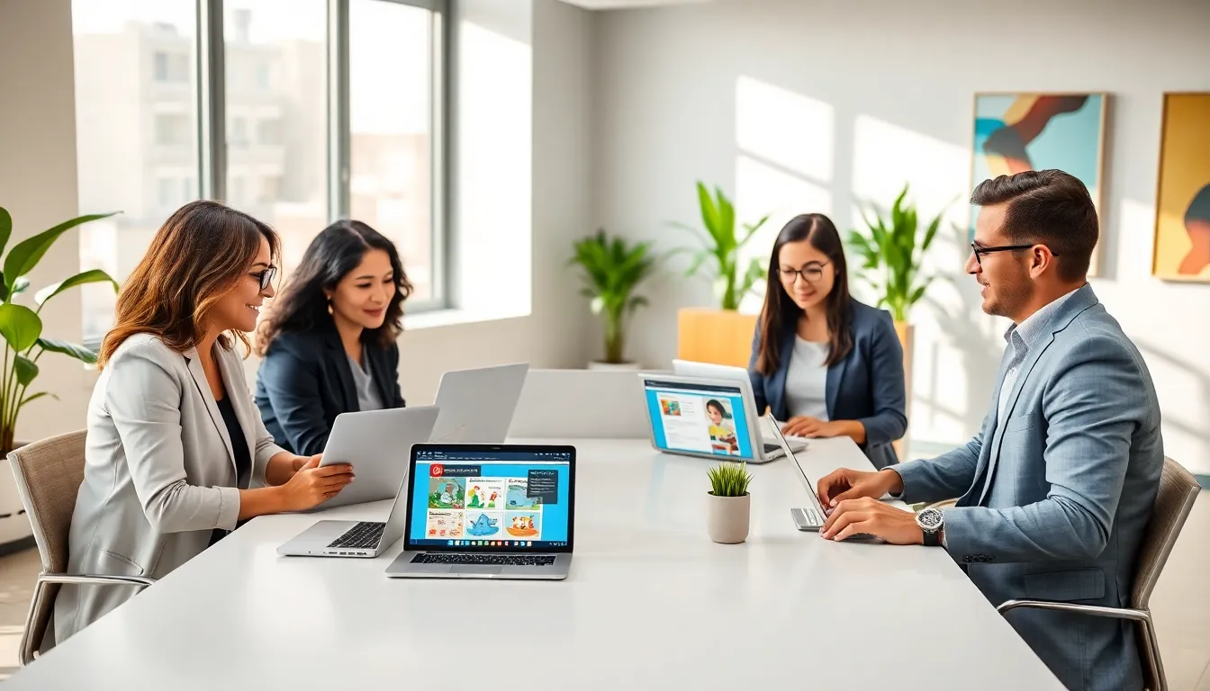 diverse professionals discussing early childhood education degrees in a modern office.