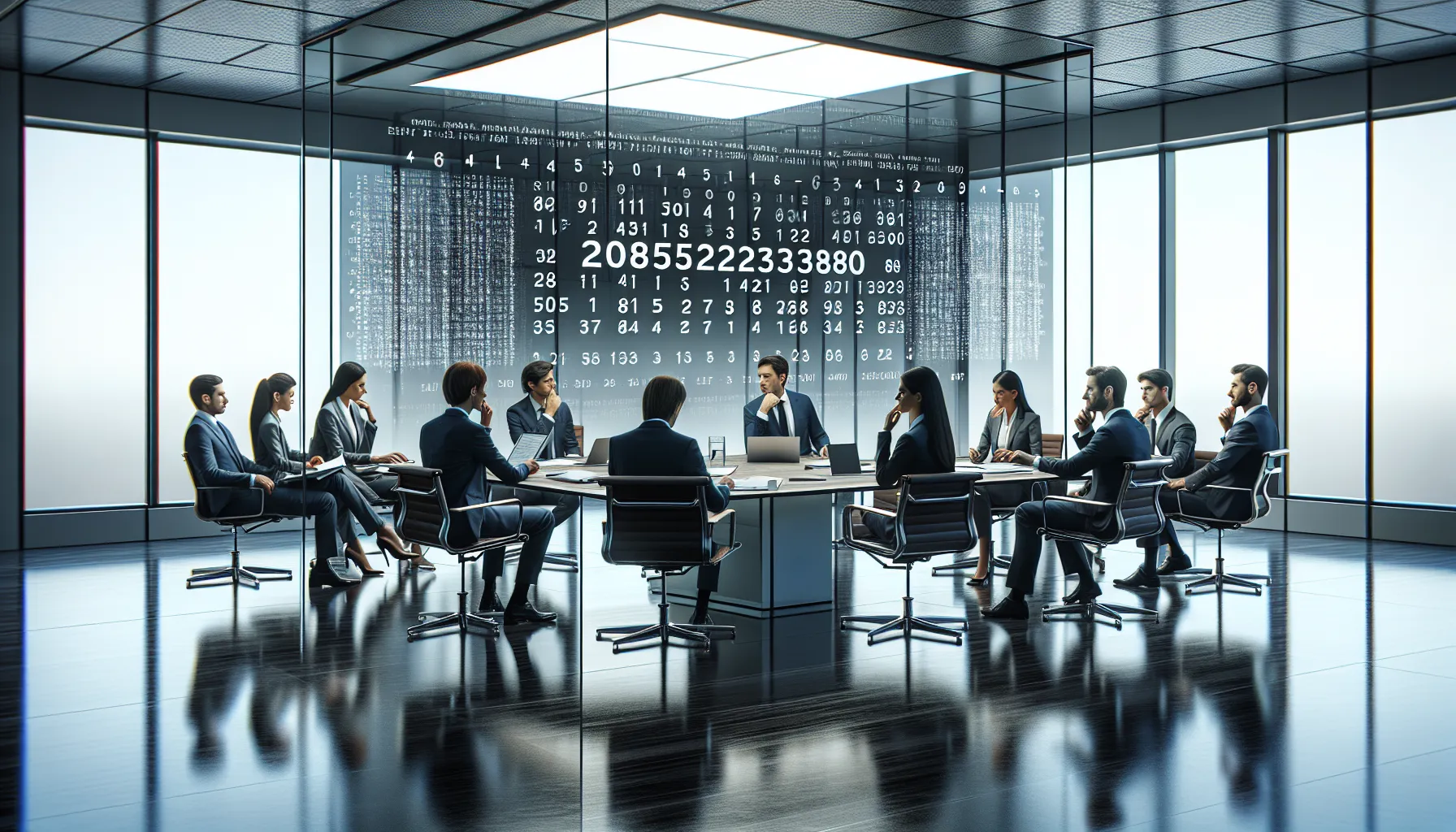 diverse professionals analyzing numbers in a modern office setting.