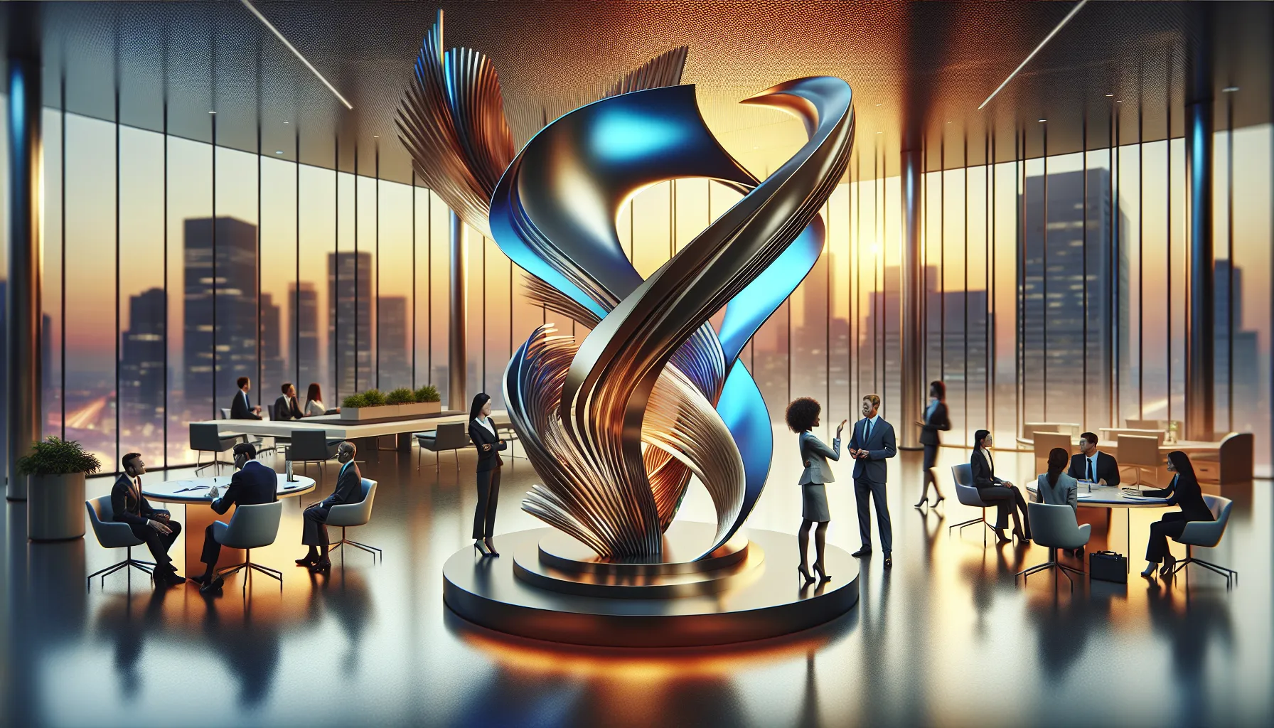 sculpture representing adaptability in a modern office setting.