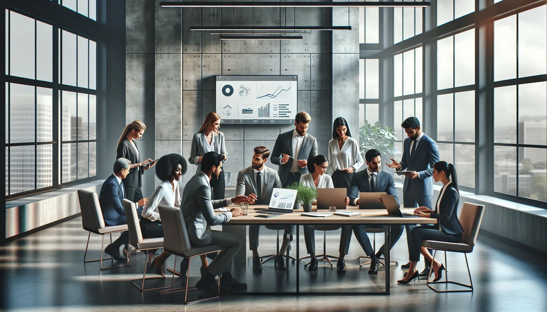 diverse team discussing efficiency strategies in a modern office.