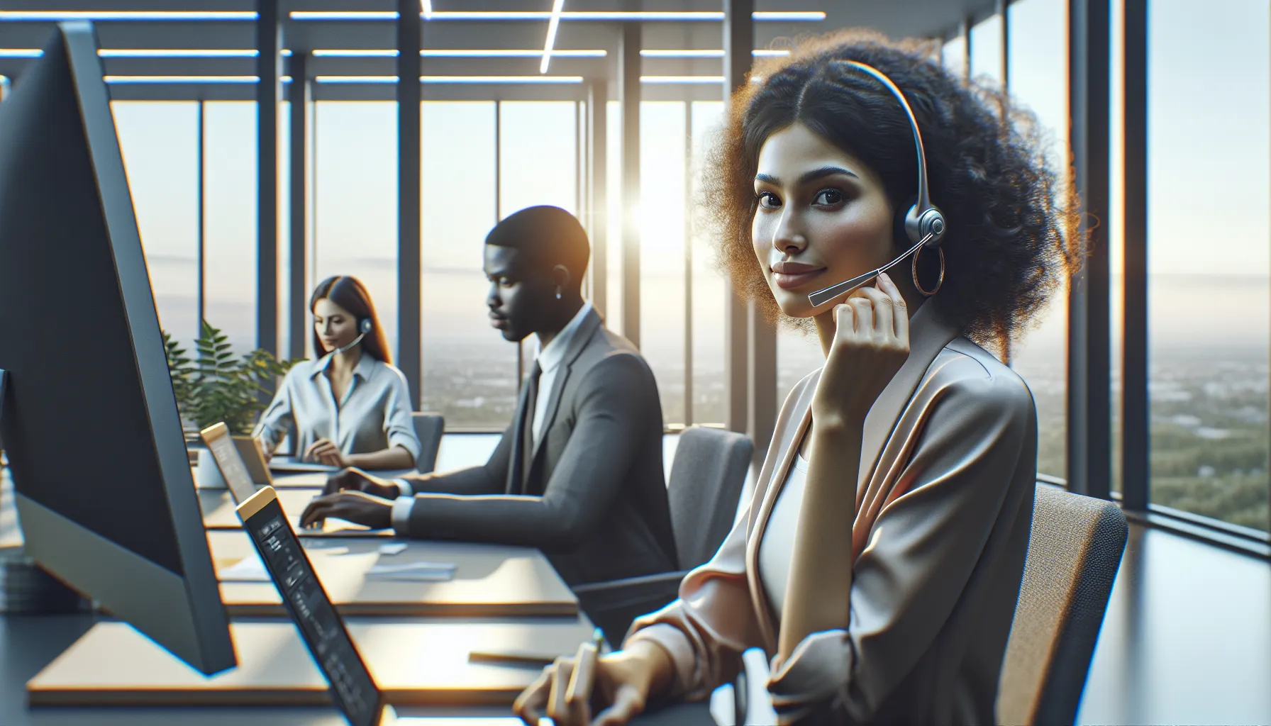 professionals discussing toll-free number 8778708046 in a modern office.