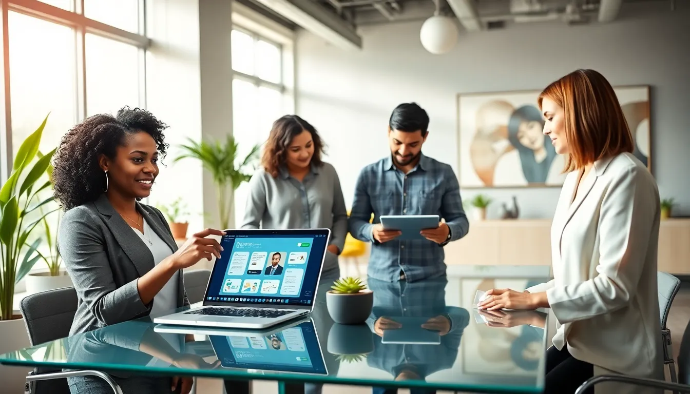 diverse team collaborating on bubble software development in a modern office.