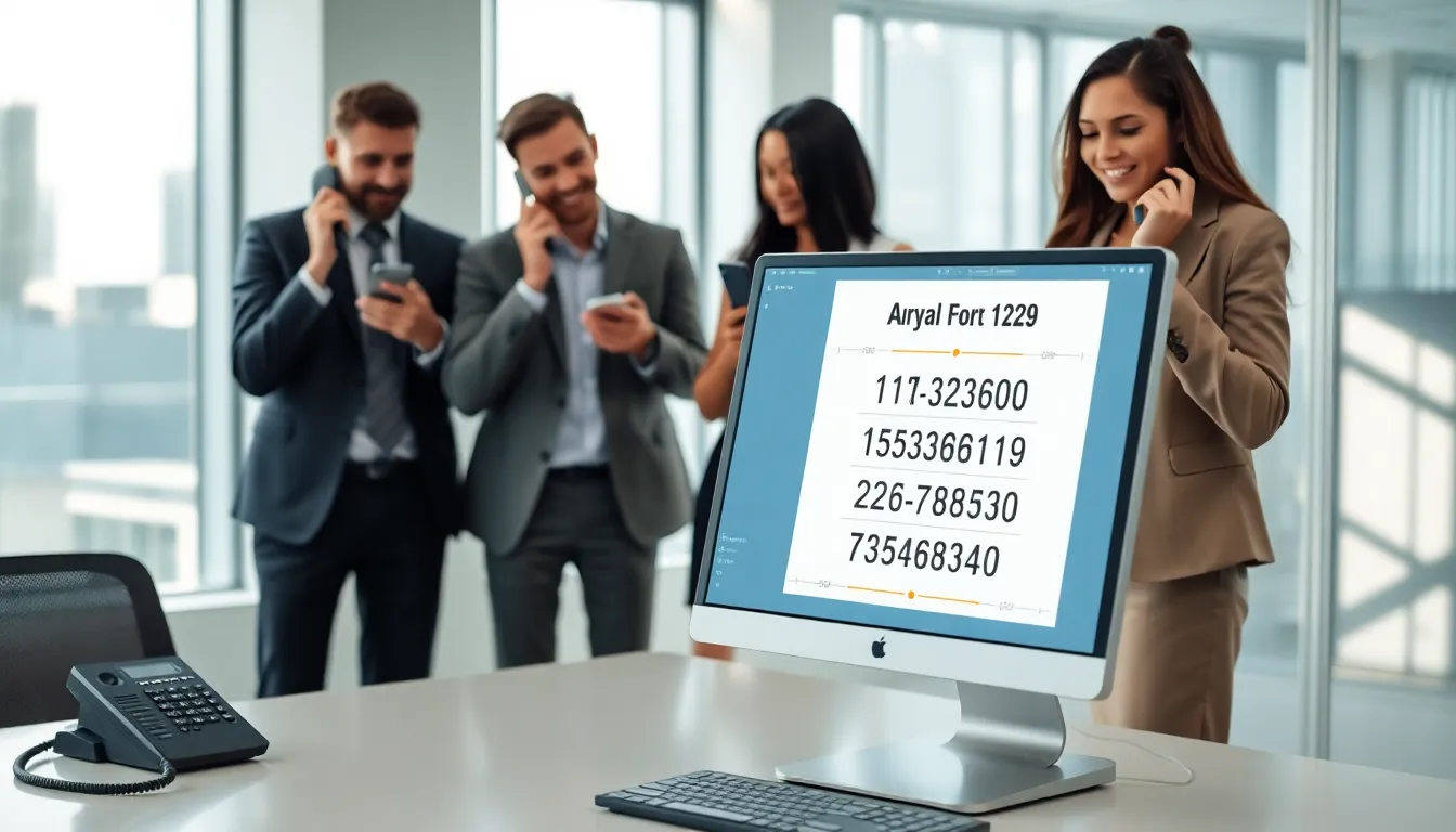 illustration of phone number structure with diverse team in a modern office.