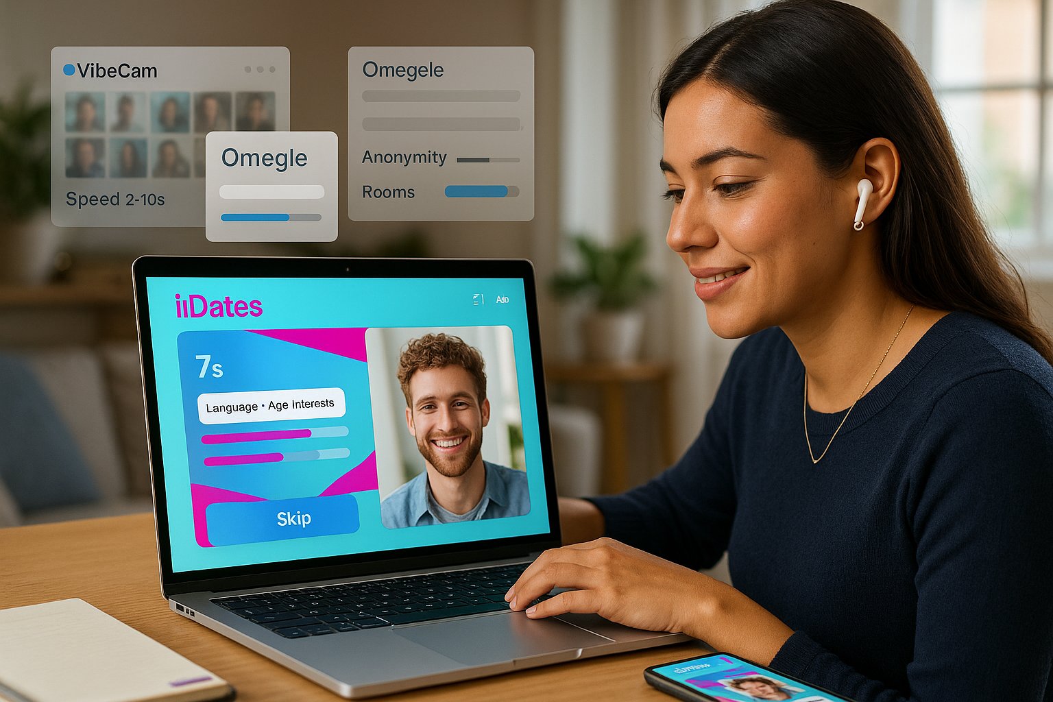 User comparing iDates on a laptop with competing apps visible in the background.