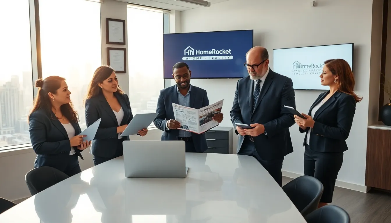 real estate professionals collaborating in a bright modern office.