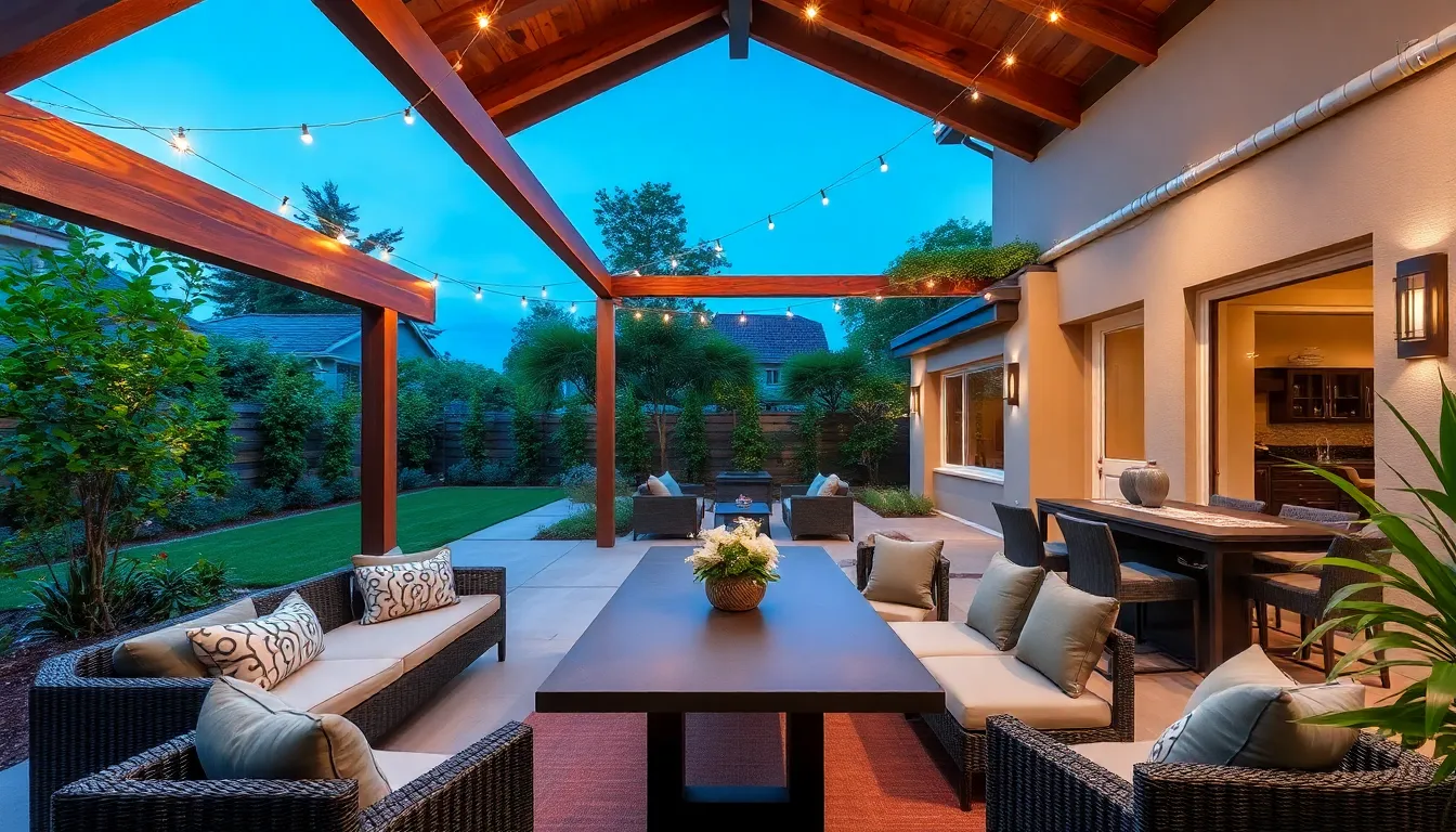 a stylish covered outdoor living space for relaxation and entertaining.