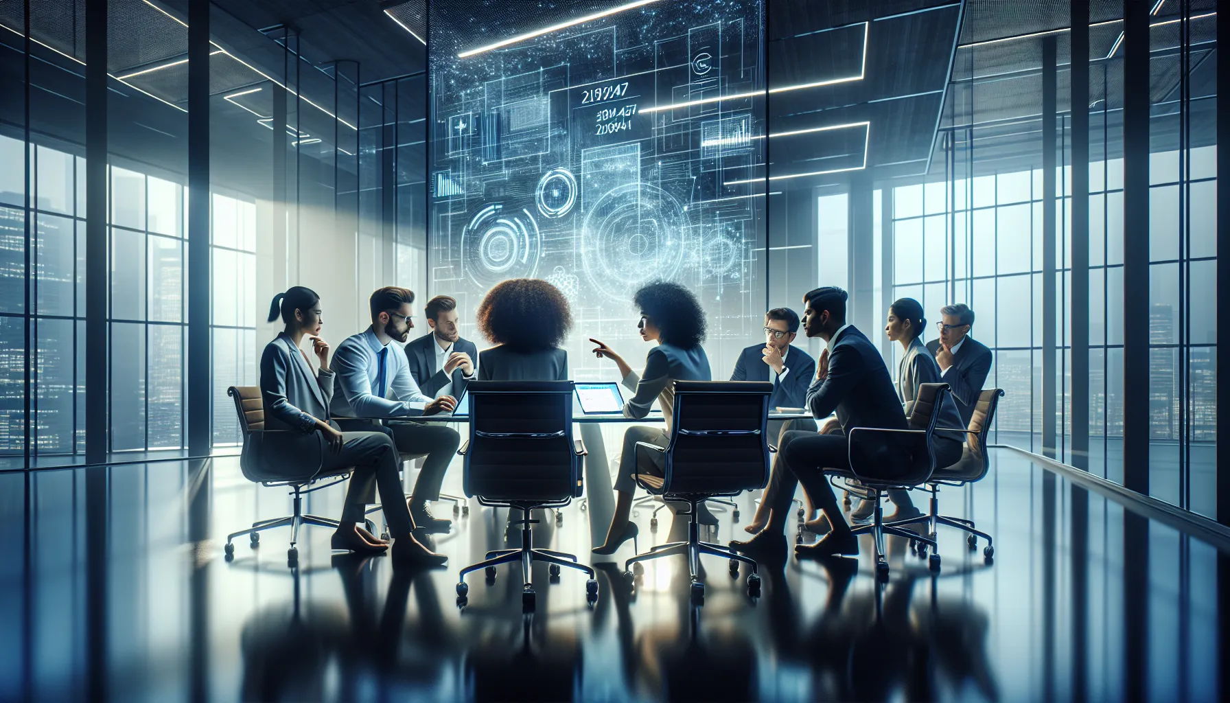 diverse team discussing the significance of a number in a modern office.