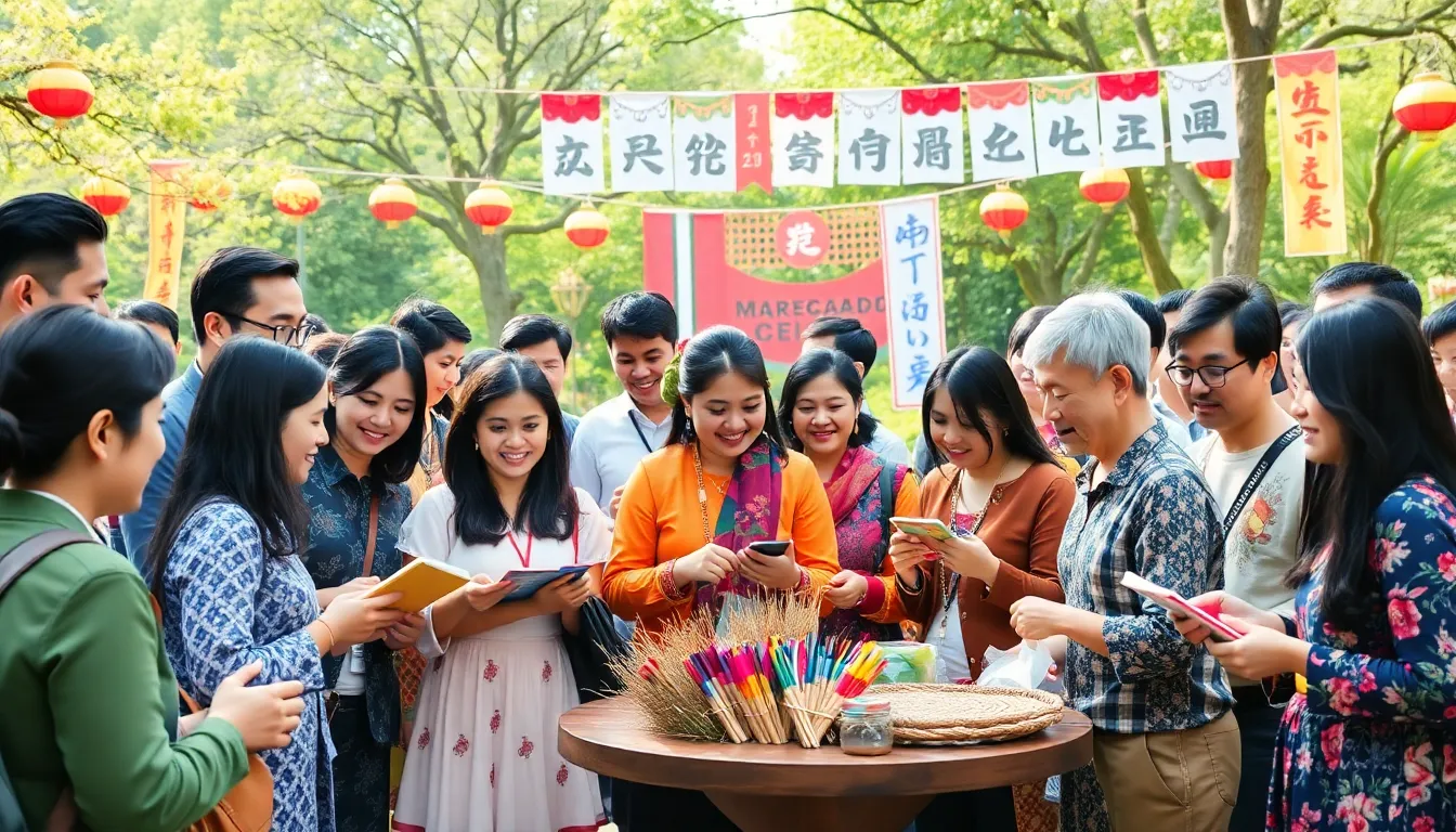 diverse community celebrating Maegeandd in a vibrant outdoor setting.