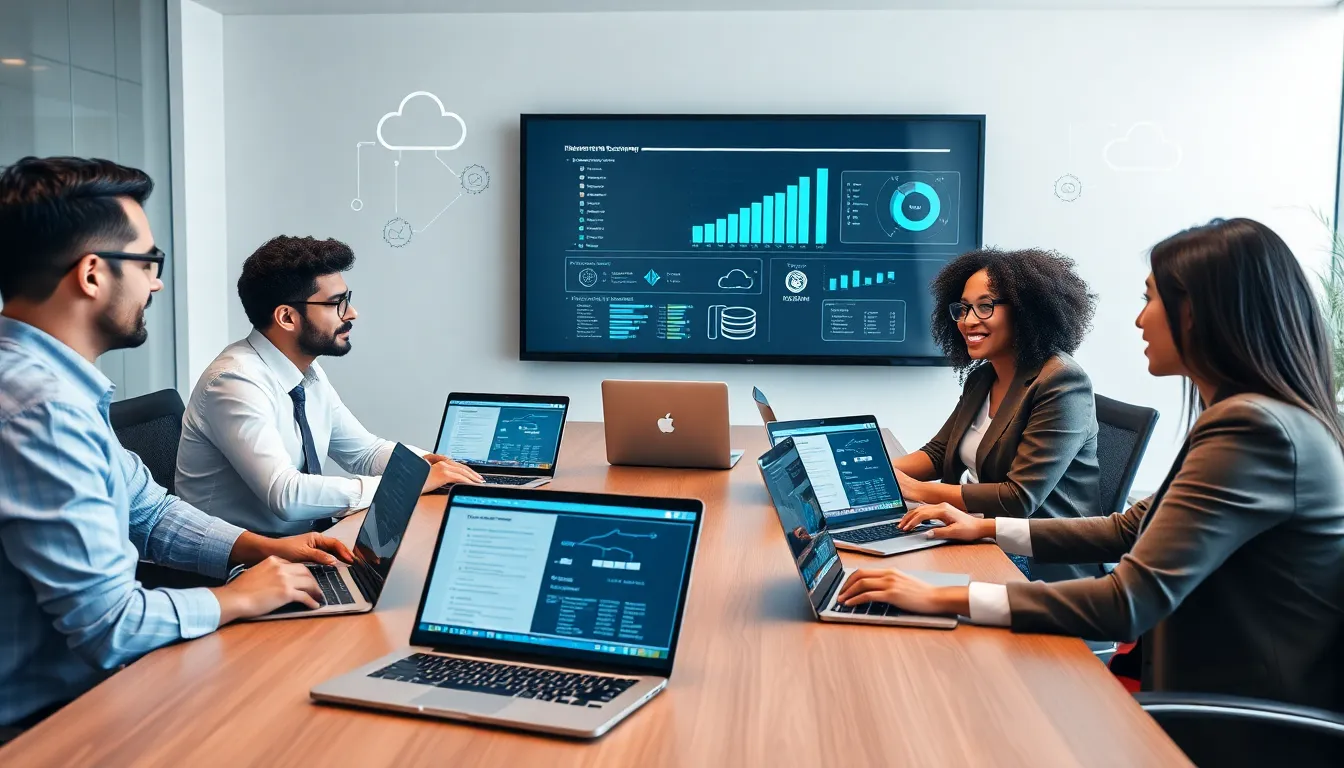 diverse team discussing disaster recovery in a modern office.