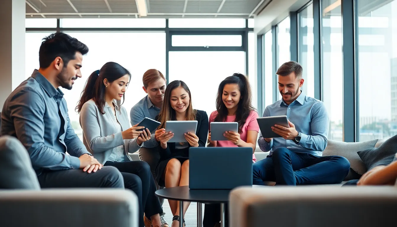 diverse professionals collaborating in a modern office setting.