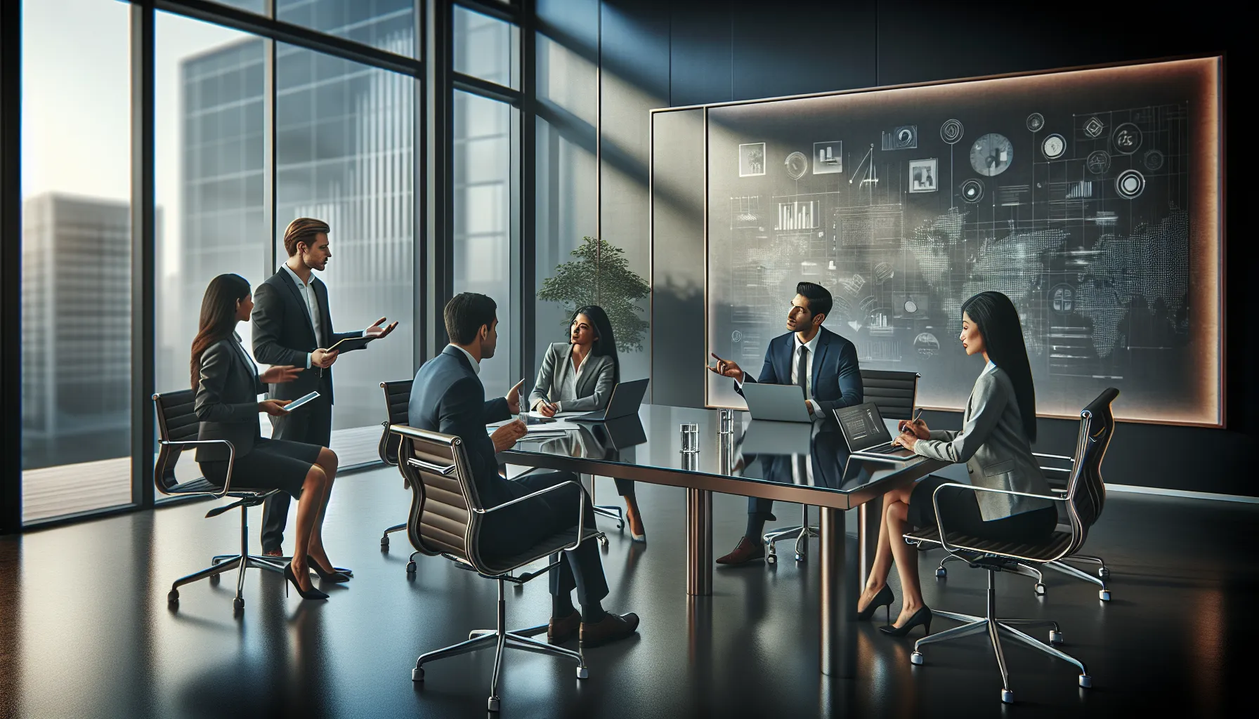 diverse professionals collaborating in a modern workspace.