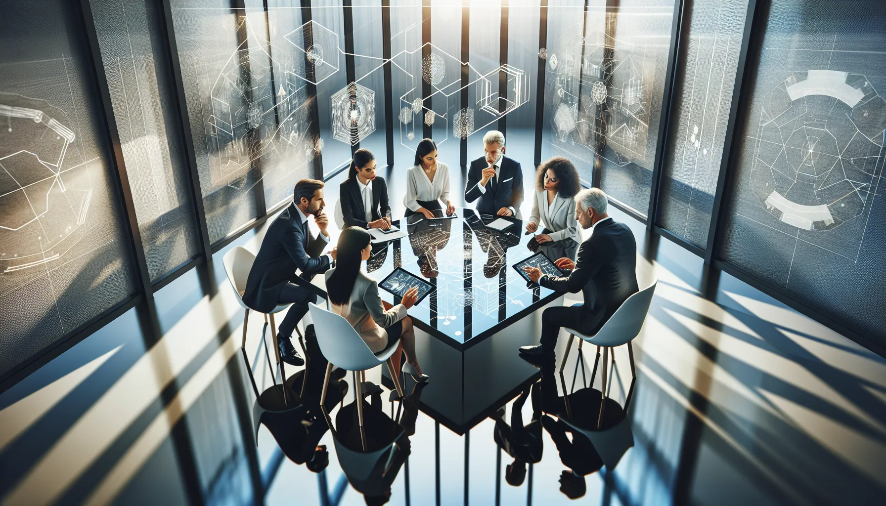 diverse team collaborating in a modern conference room.