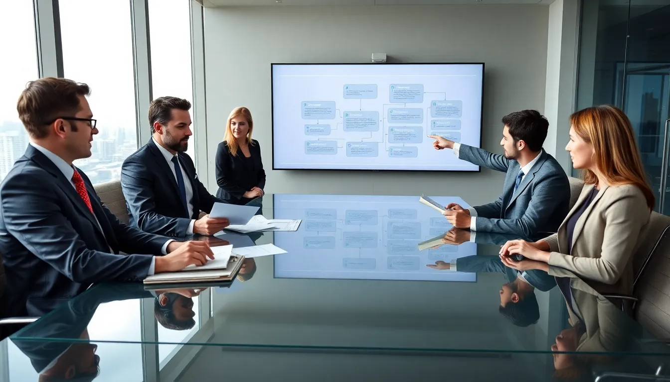 Corporate lawyers collaborating in a modern Brisbane office.