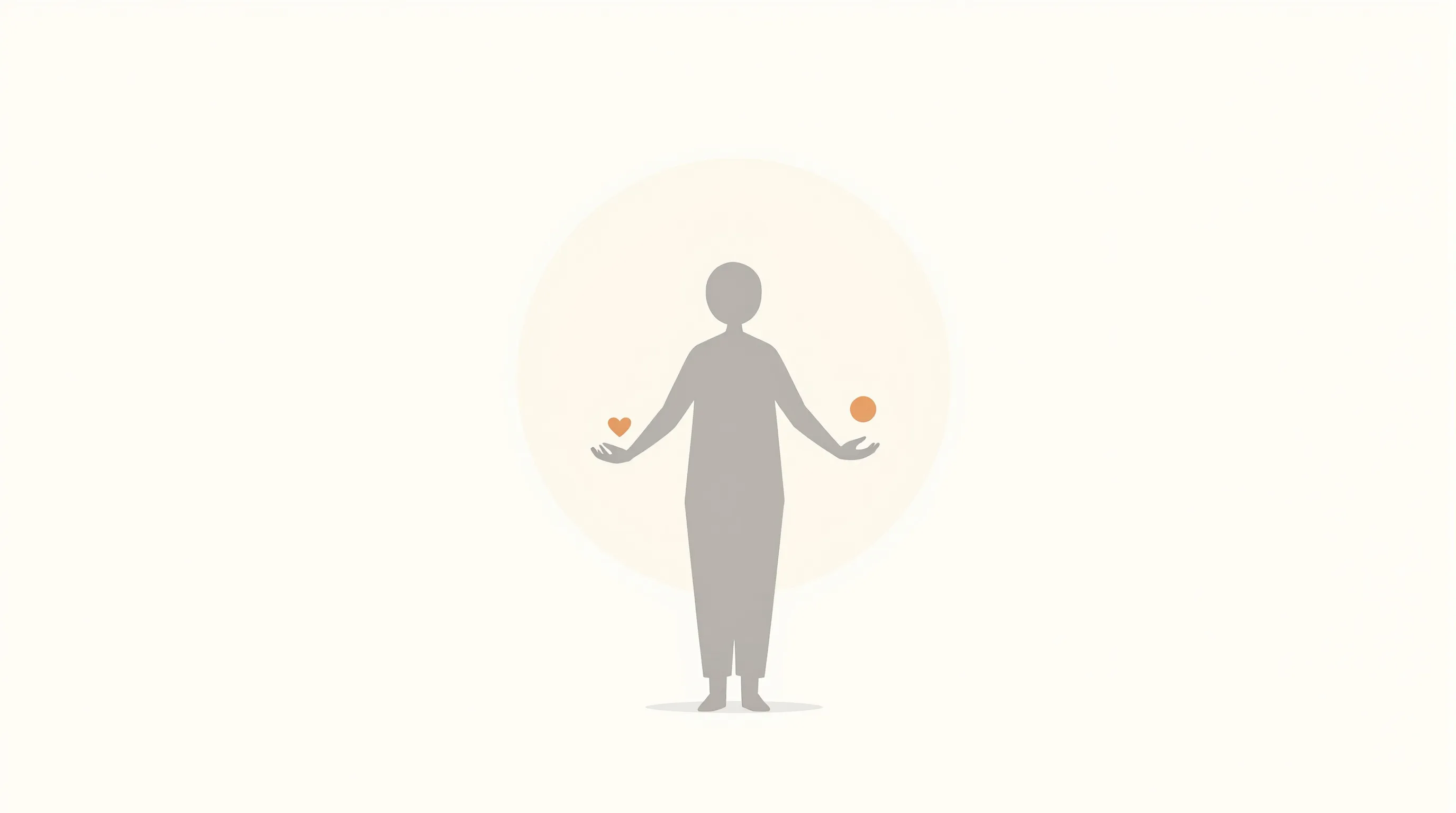 Simple silhouette of a person with two hands symbolizing self-care and helping others.