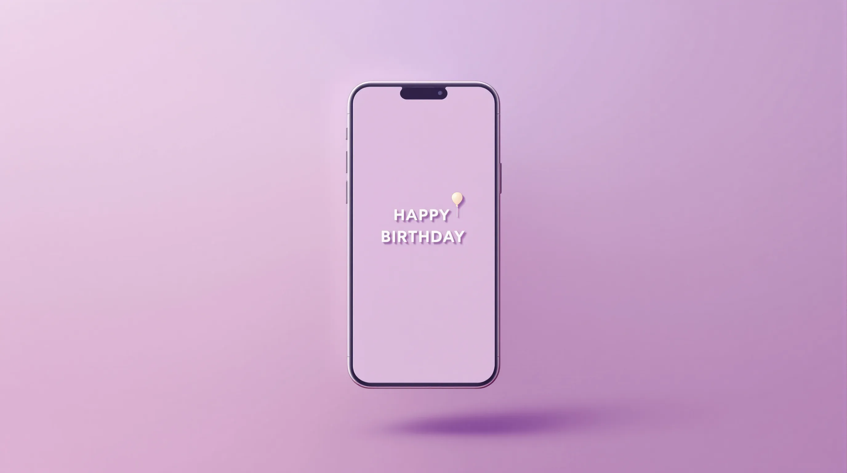 Minimalist smartphone screen showing a simple birthday message with cake and balloon icons.
