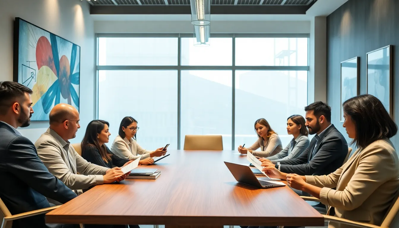 team discussing cultural concepts in a modern conference room.