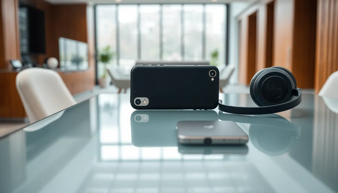 premium luxury tech accessories displayed in a modern office setting.