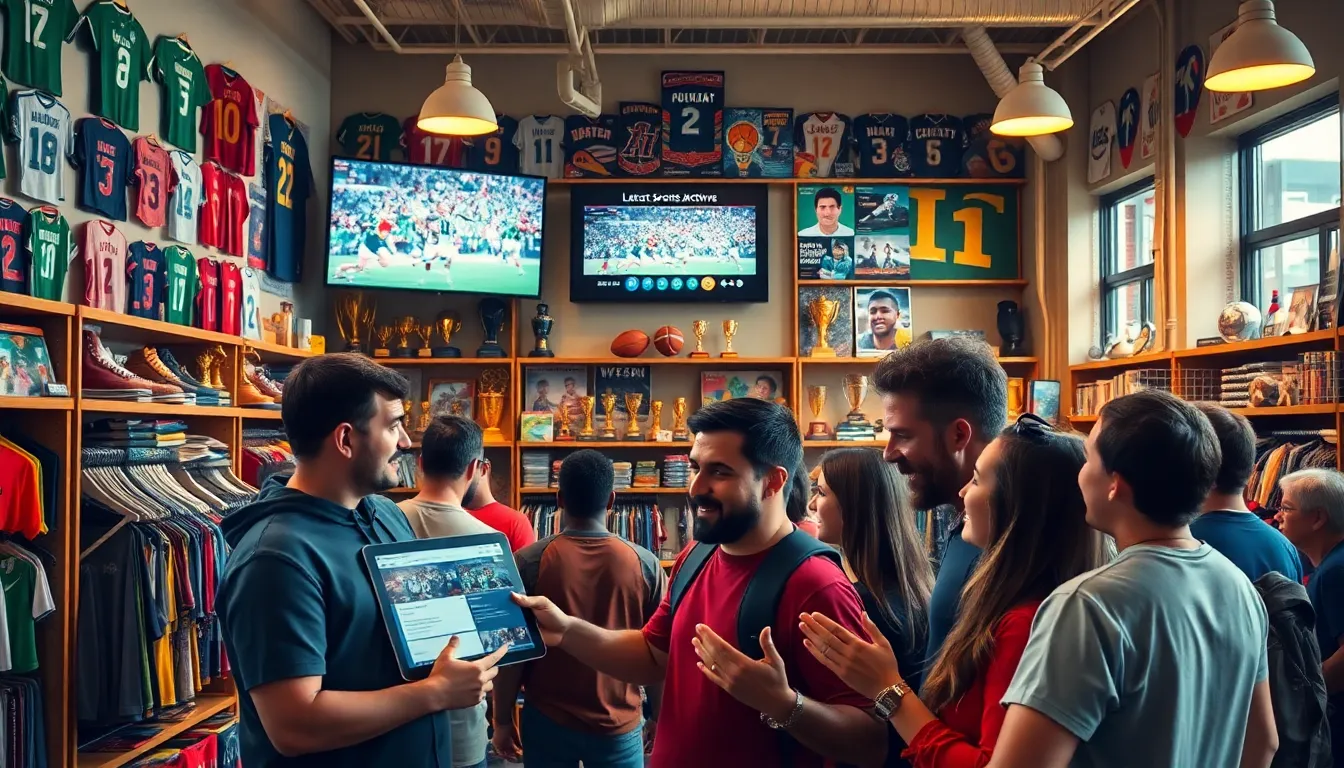 Fans exploring the Latest Sports Buzz Archive filled with sports memorabilia.