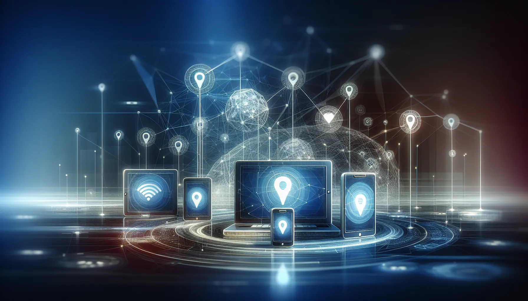 Illustration of devices connected by IP addresses in a digital landscape.