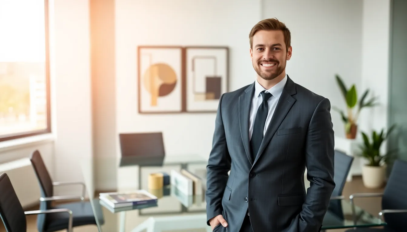 Timothy Williams in a modern office, showcasing his real estate expertise.