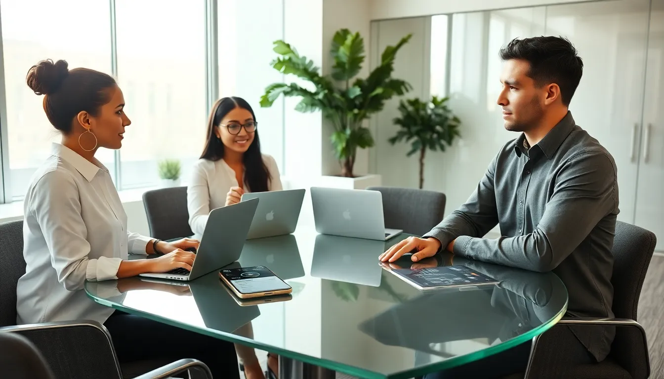 diverse team discussing audio streaming in a modern office.