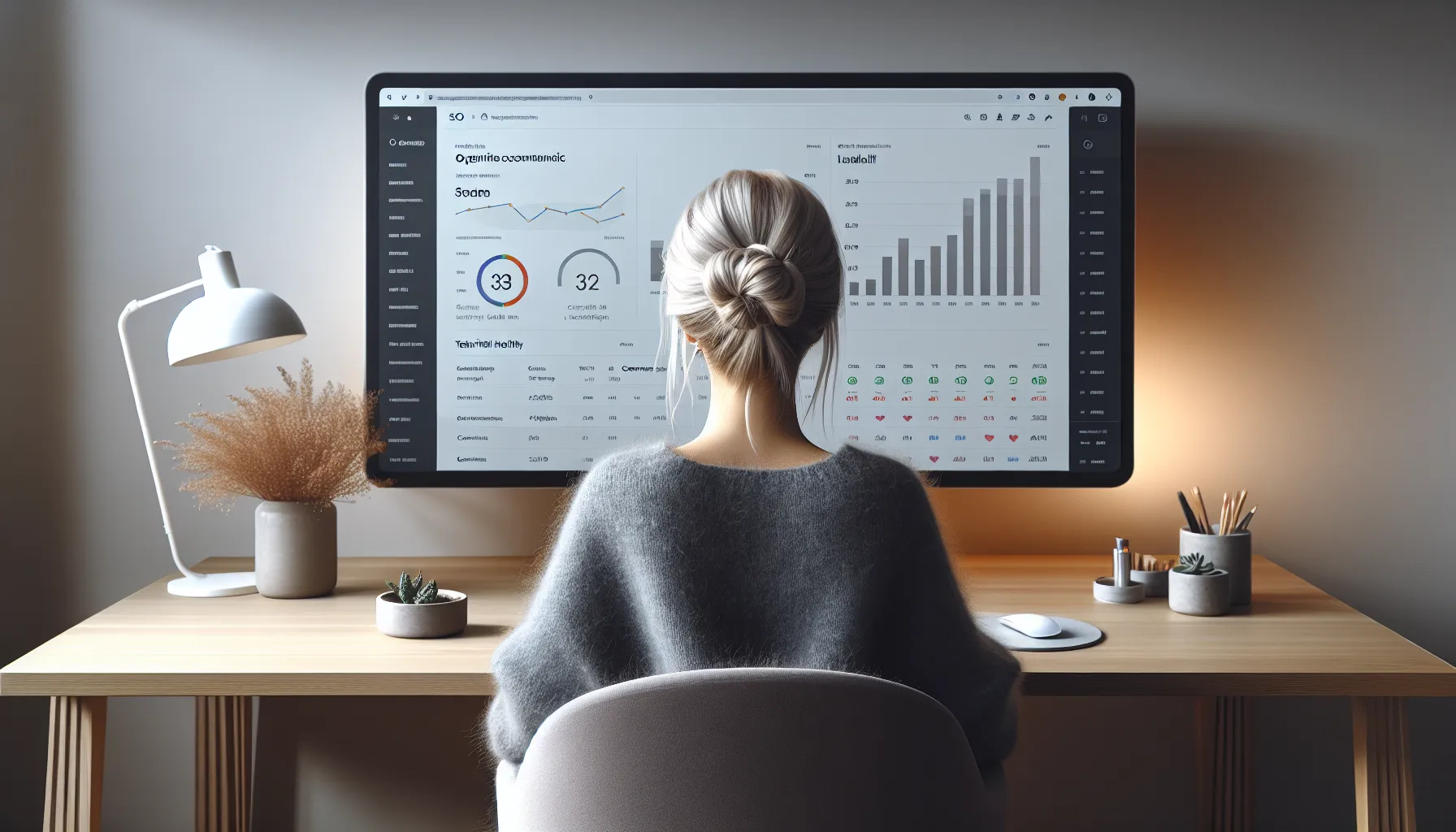 Norwegian analyst reviews live seo dashboard with charts and filters.