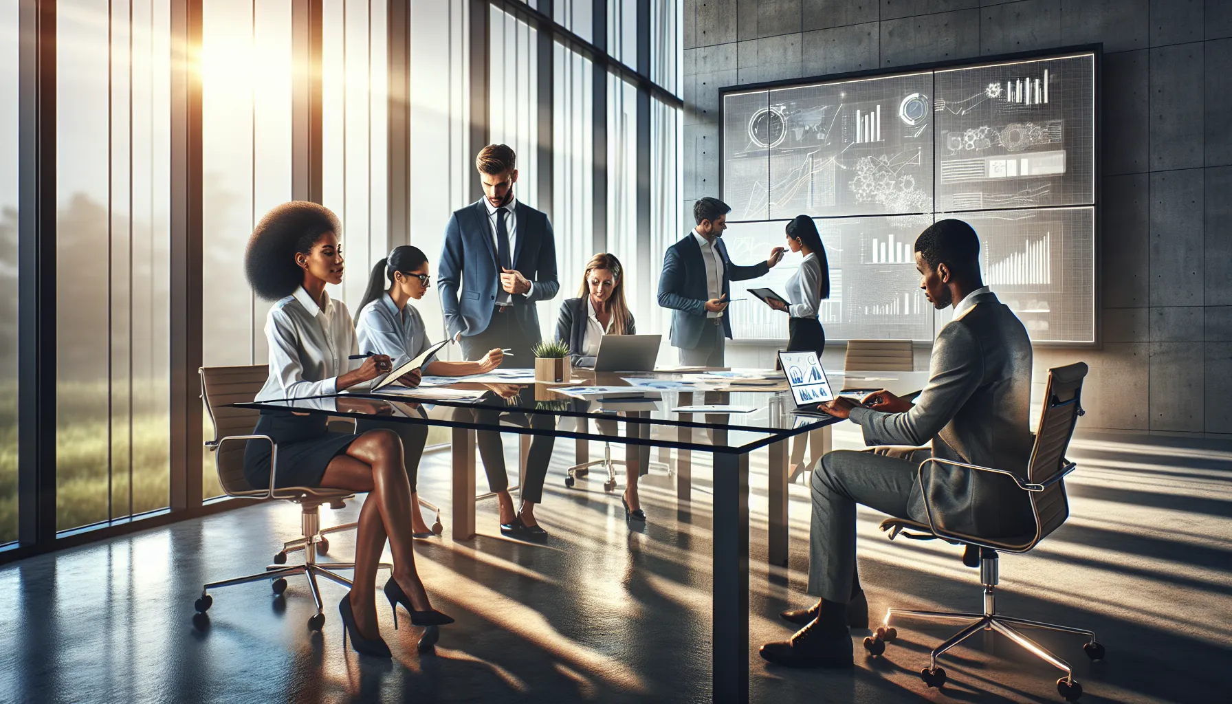 diverse team collaborating in a modern office.