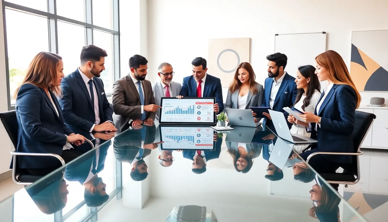 diverse real estate team collaborating in a modern office.