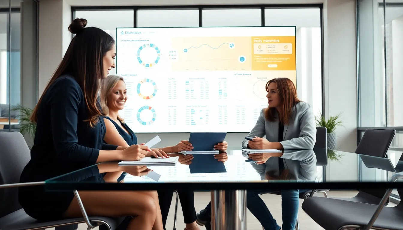 diverse professionals discussing future predictions in a modern office.